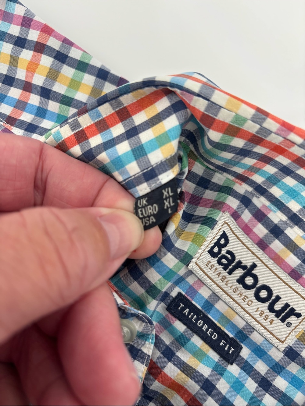 Barbour Men Tailored Fit Shirt XL Long Sleeve Multicolor Tattersall Check Button - Picture 4 of 9